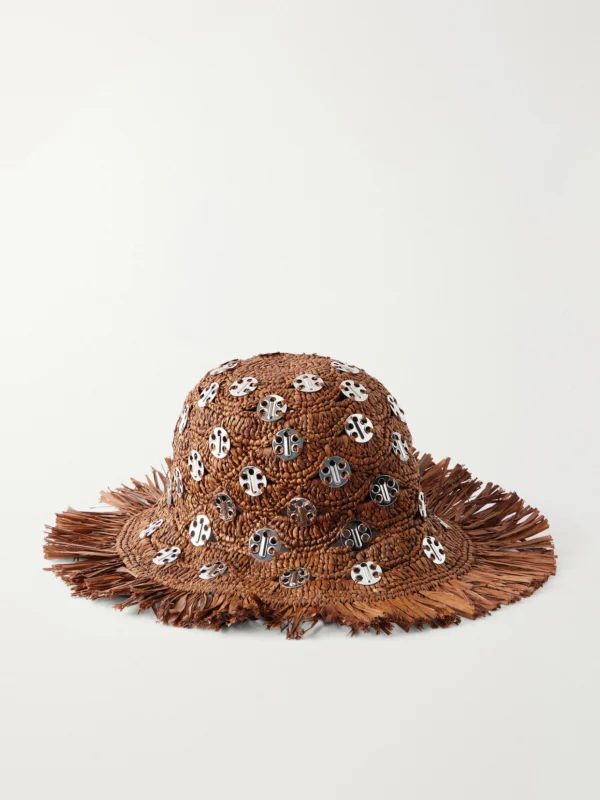 Rabanne Autres Embellished Fringed Raffia Hat