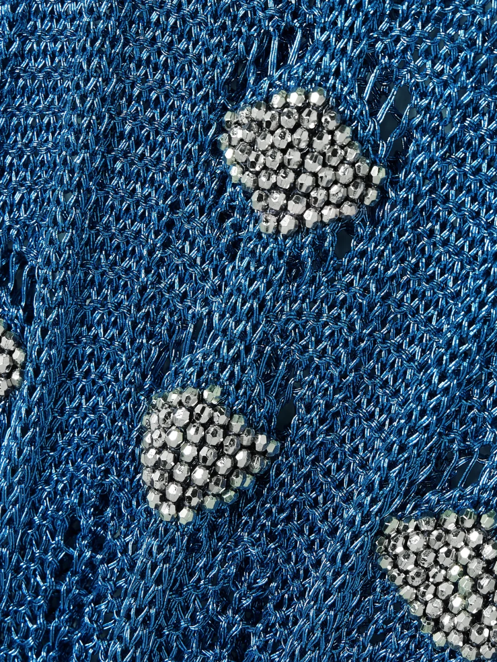 Close-up detail of the Rabanne Bead-embellished Metallic Open-knit Midi Dress