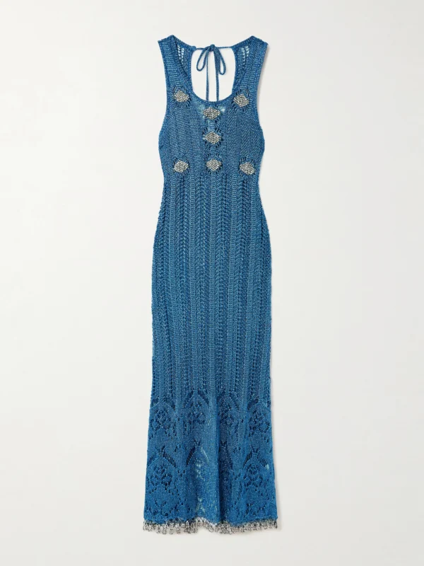 Rabanne Bead-embellished Metallic Open-knit Midi Dress