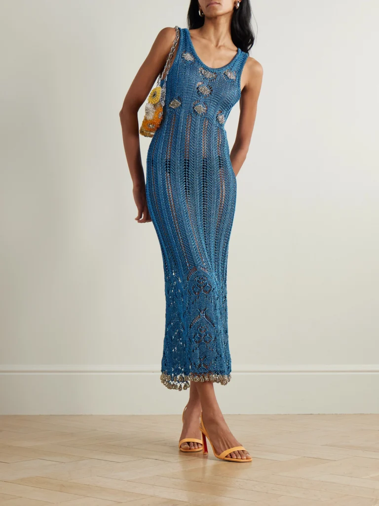 Rabanne Bead-embellished Metallic Open-knit Midi Dress