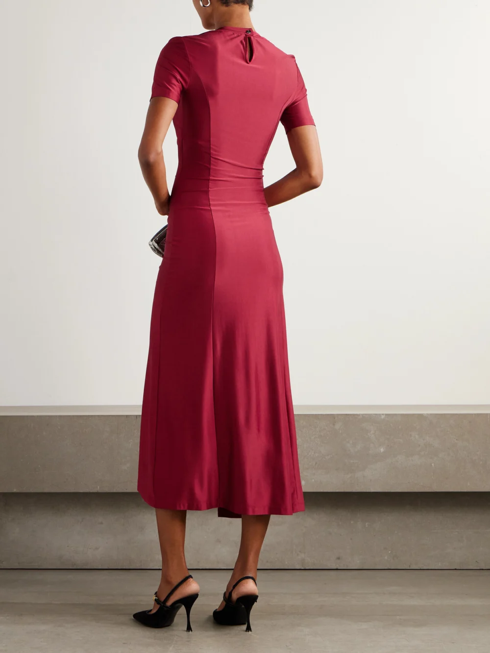 Back view of the Rabanne Button-detailed Gathered Jersey Midi Dress