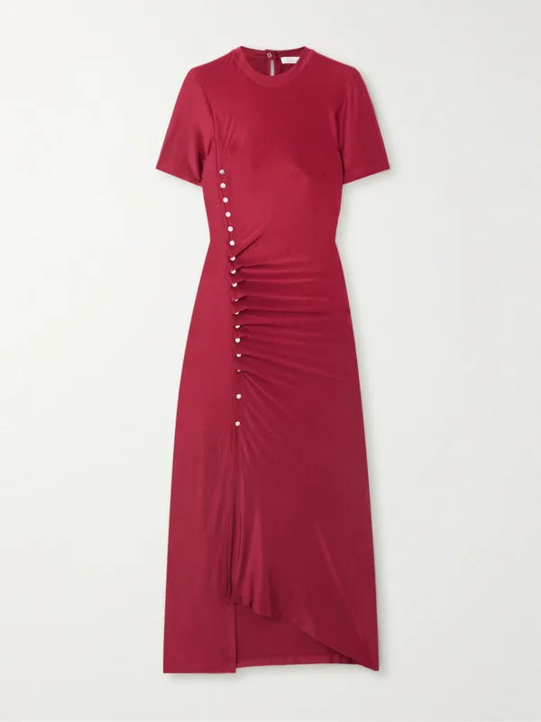 Rabanne Button-detailed Gathered Jersey Midi Dress