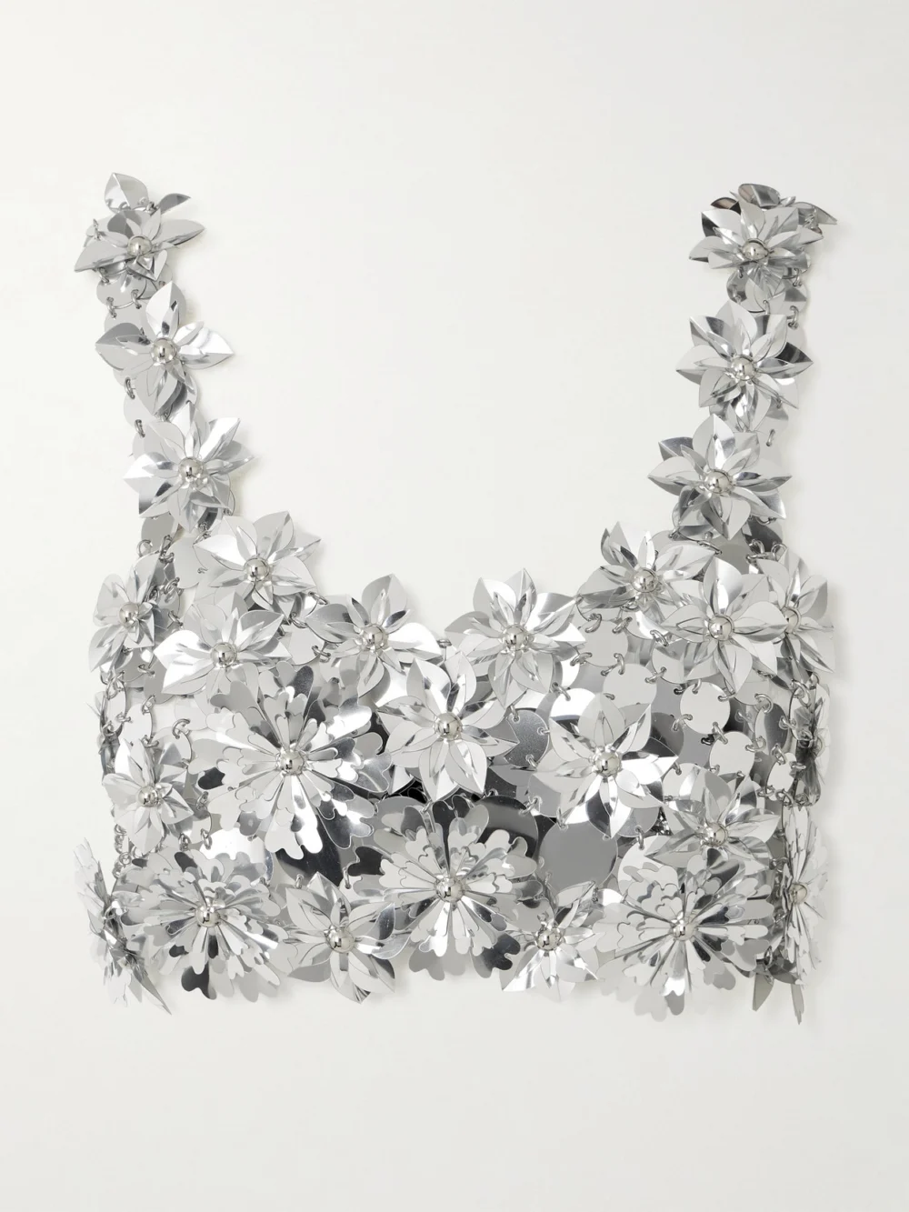Rabanne Cropped Embellished Chainmail Top in silver