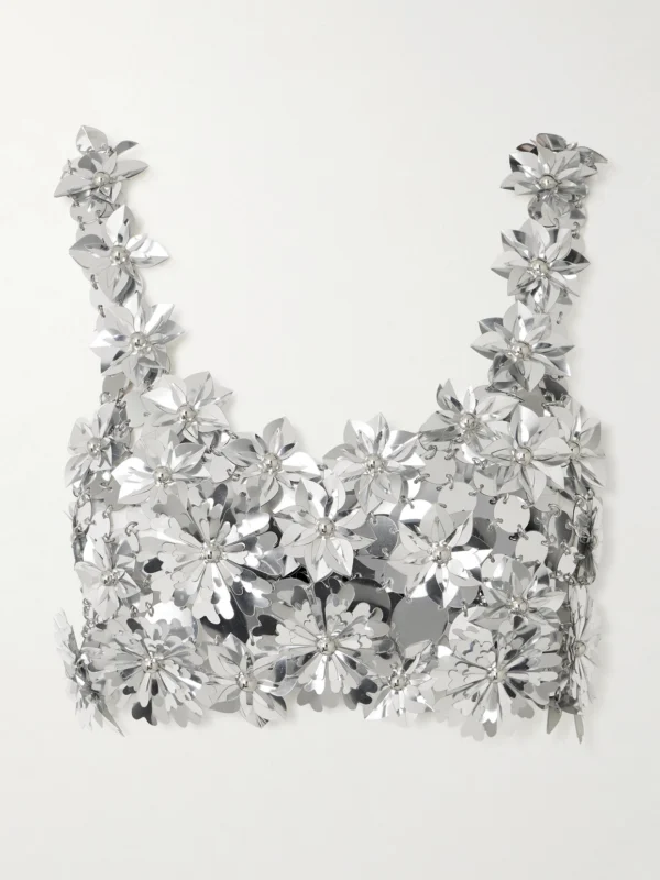 Rabanne Cropped Embellished Chainmail Top