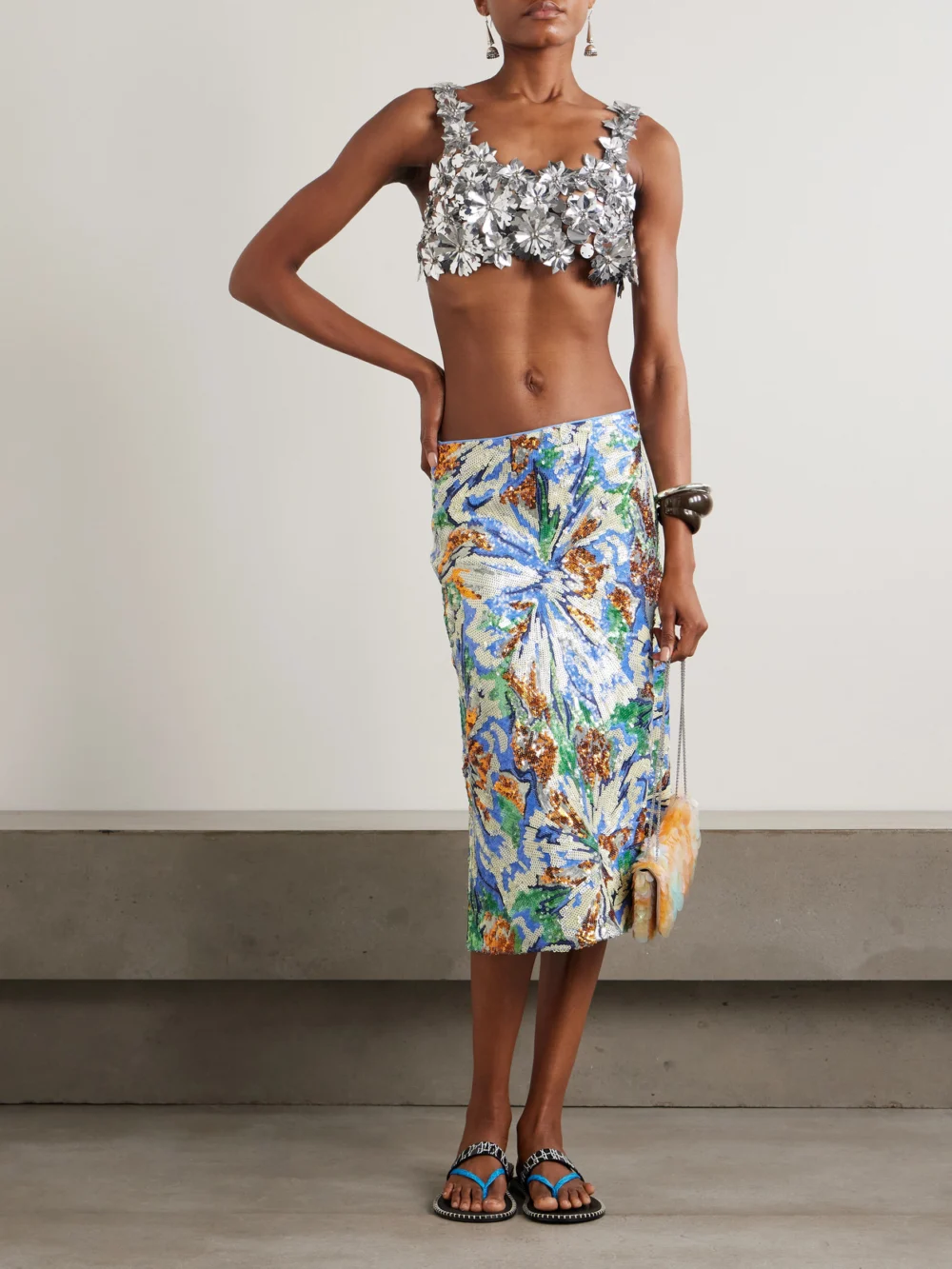 Rabanne Cropped Embellished Chainmail Top, worn by a model