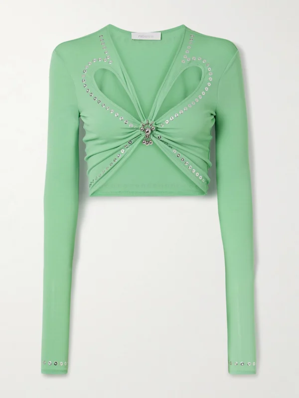 Rabanne Cropped Embellished Gathered Jersey Top