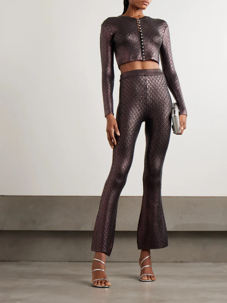 Rabanne Cropped Metallic Jacquard-knit Cardigan