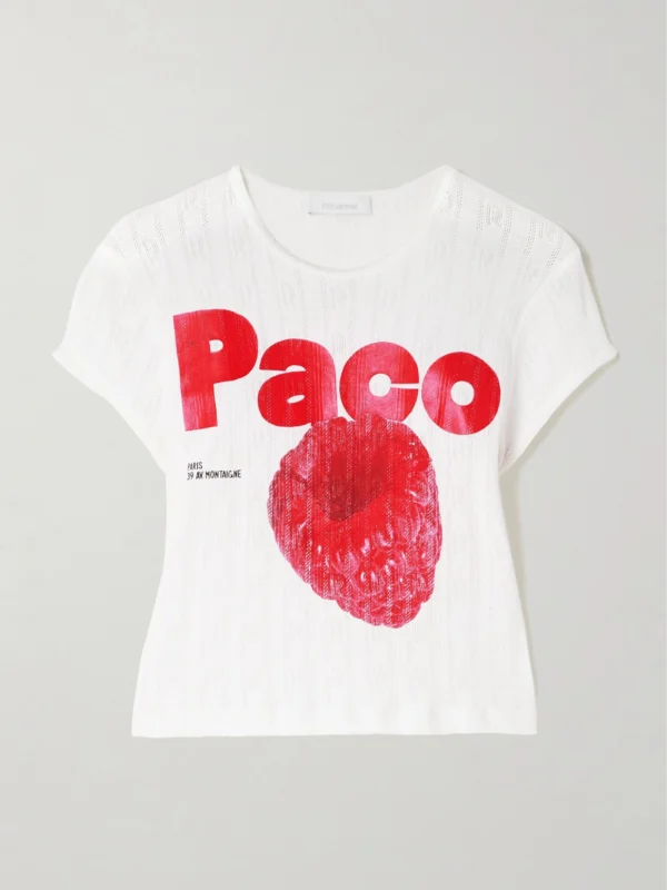Rabanne Cropped Printed Pointelle-knit Cotton T-shirt