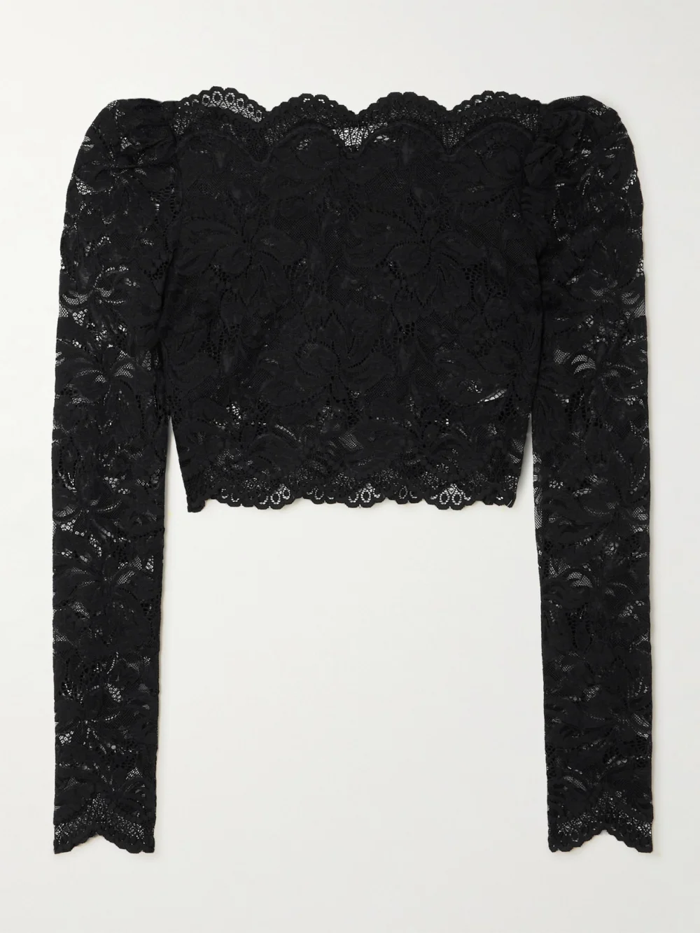 Rabanne Cropped Scalloped Stretch-lace Top in black