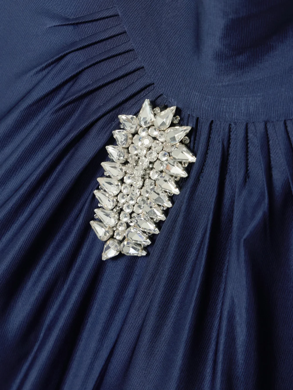 Close-up detail of the Rabanne Crystal-embellished Gathered Satin-jersey Midi Dress