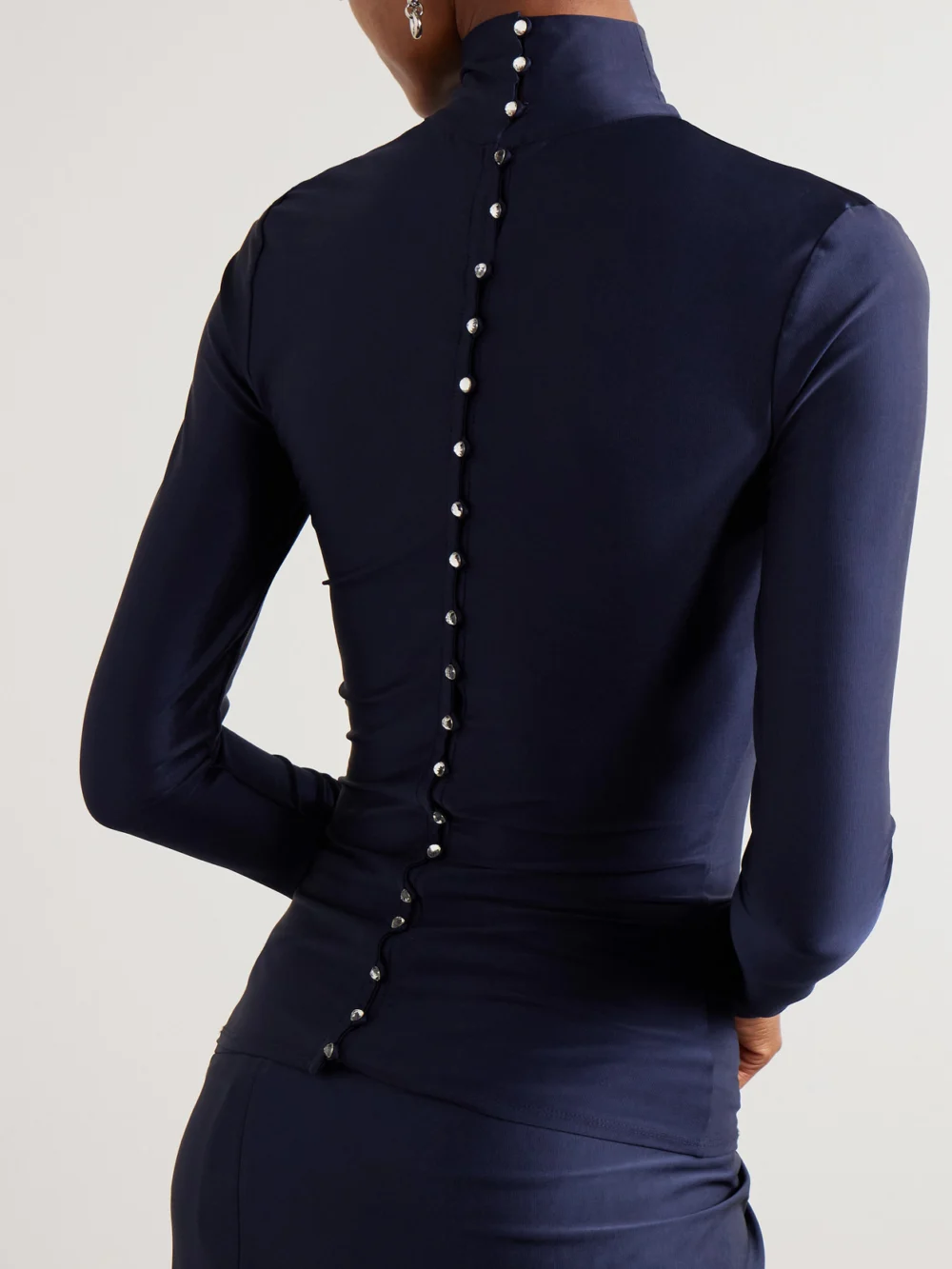 Back view of the Rabanne Crystal-embellished Gathered Satin-jersey Top