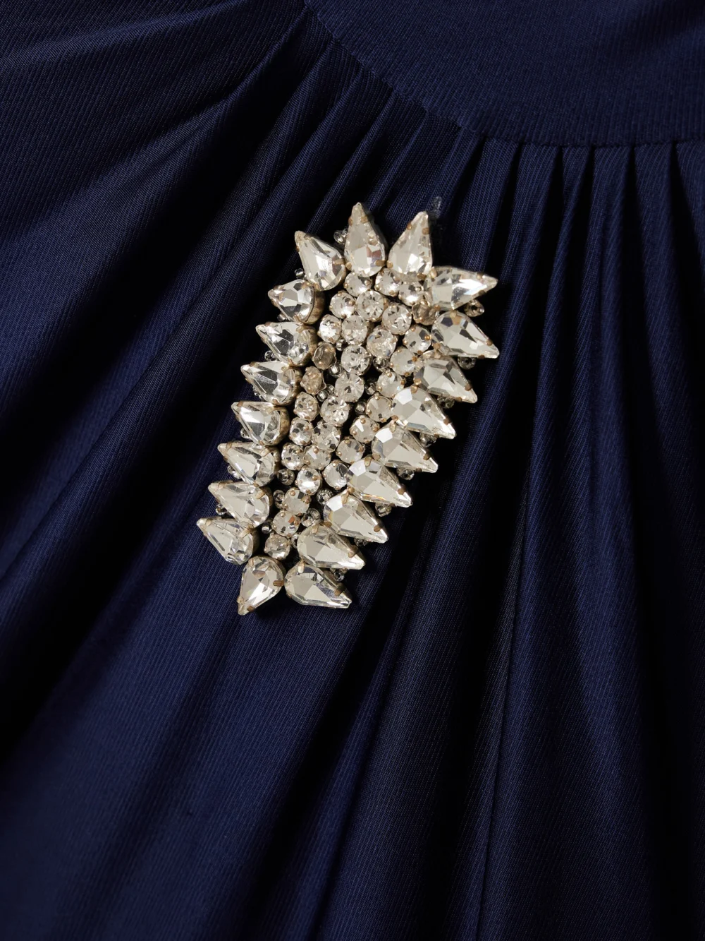 Close-up detail of the Rabanne Crystal-embellished Gathered Satin-jersey Top