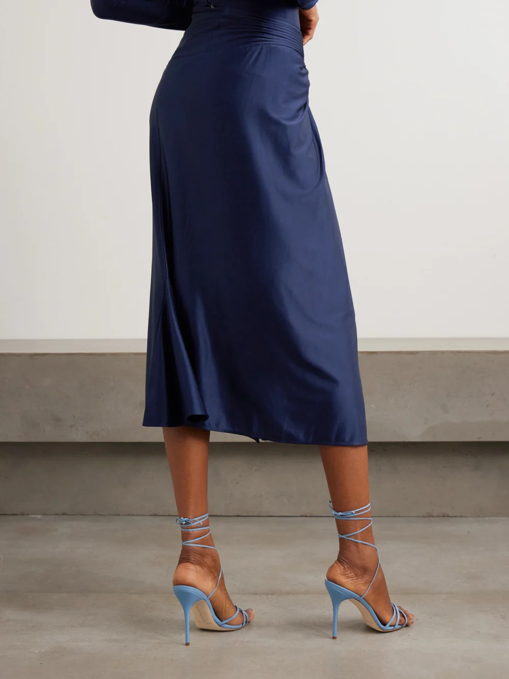 Back view of the Rabanne Draped Satin-jersey Midi Skirt