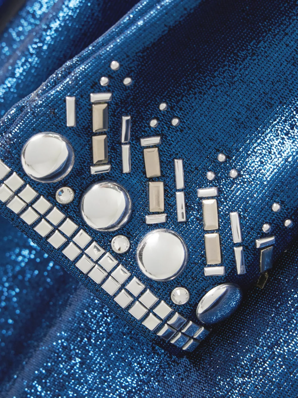 Close-up detail of the Rabanne Embellished Cutout Lurex Maxi Dress