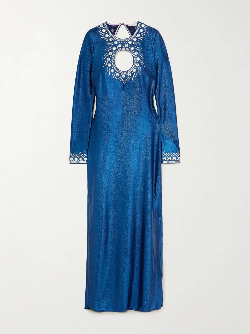 Rabanne Embellished Cutout Lurex Maxi Dress in navy