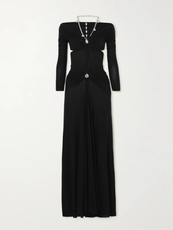Rabanne Embellished Cutout Stretch-jersey Maxi Dress