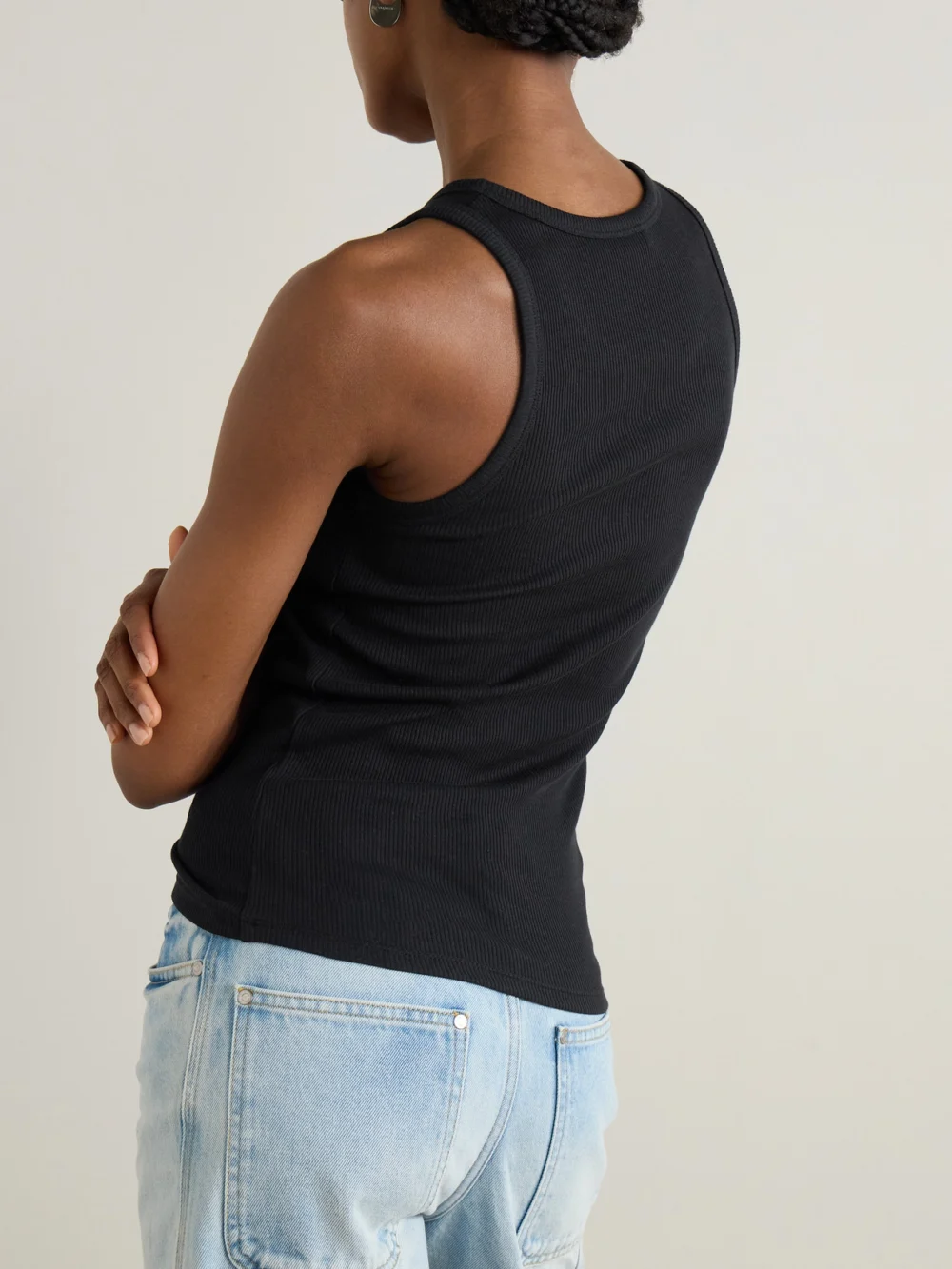 Back view of the Rabanne Embellished Gathered Ribbed Stretch-cotton Jersey Tank
