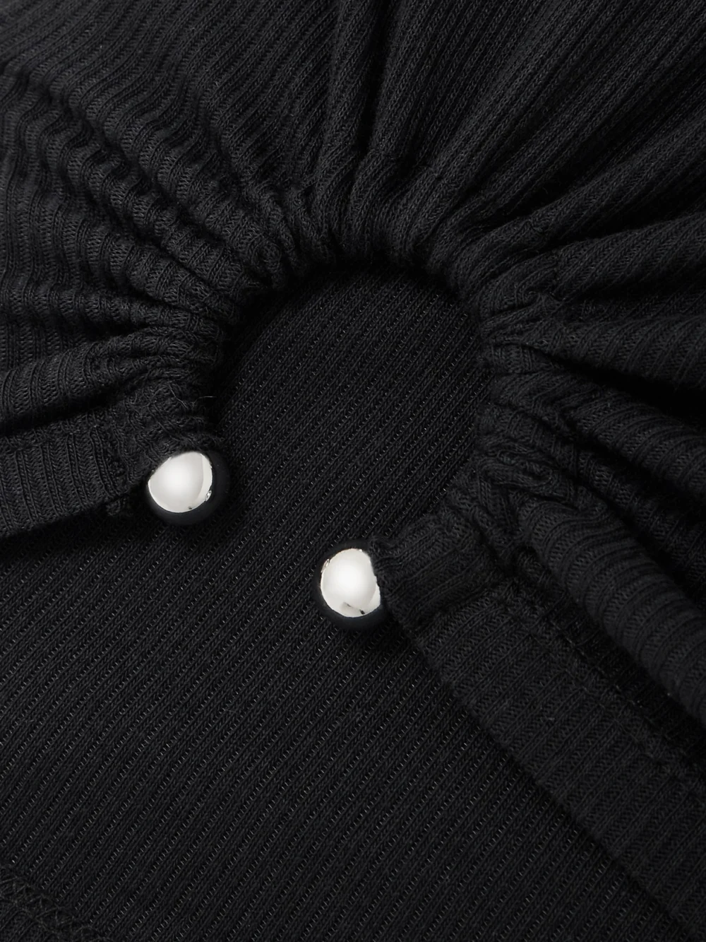 Close-up detail of the Rabanne Embellished Gathered Ribbed Stretch-cotton Jersey Tank