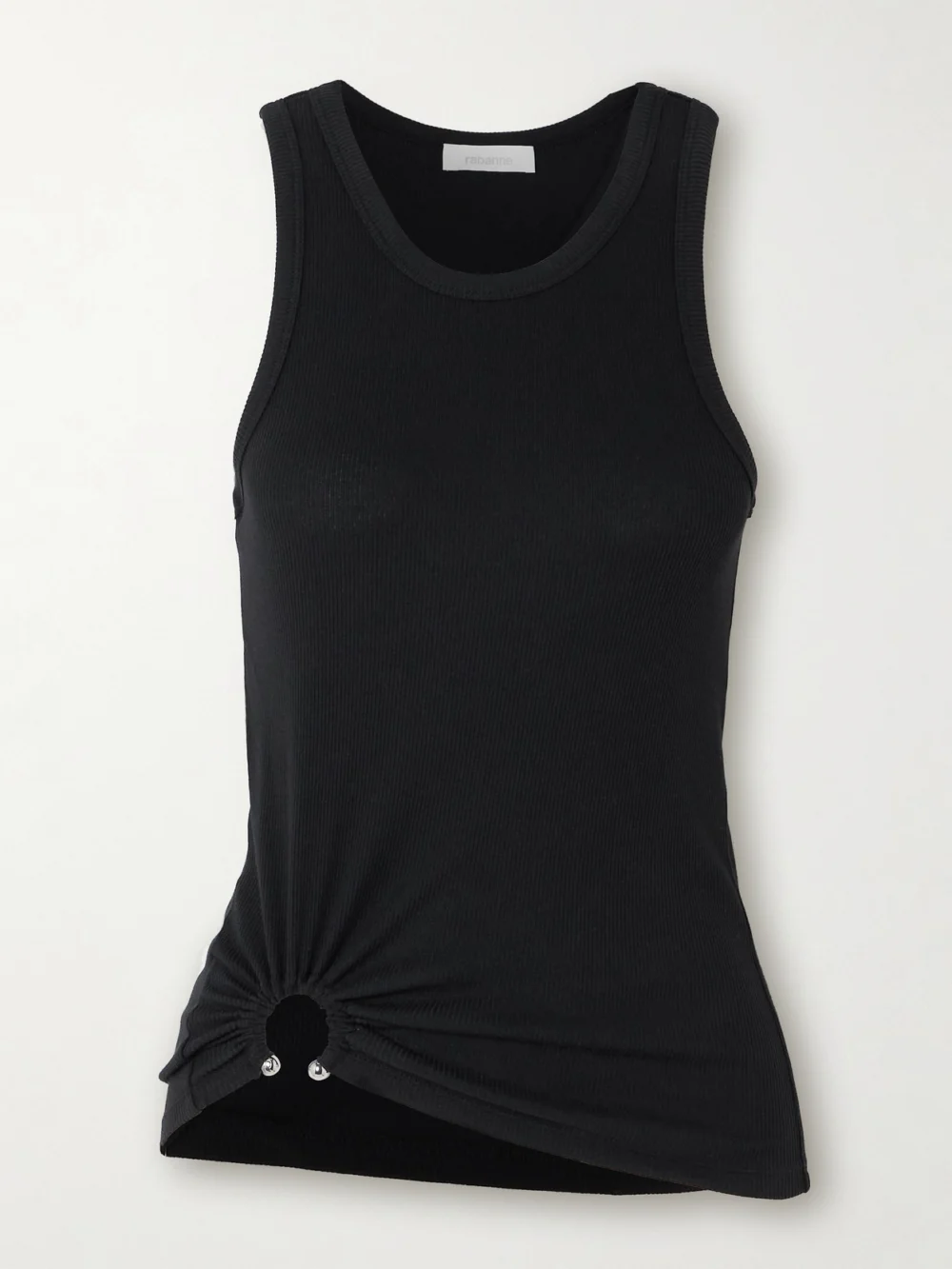 Rabanne Embellished Gathered Ribbed Stretch-cotton Jersey Tank in black