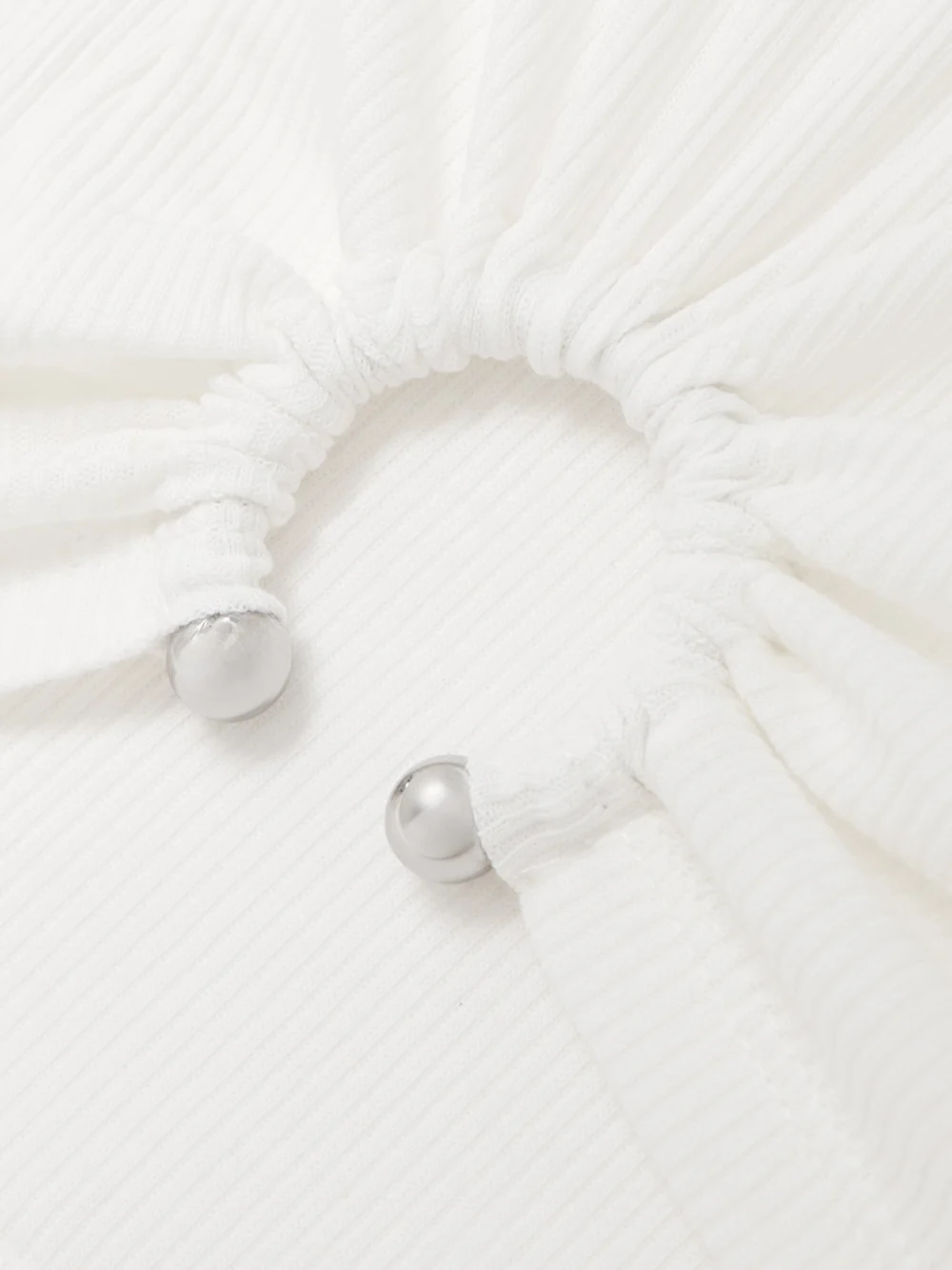 Close-up detail of the Rabanne Embellished Gathered Ribbed Stretch-cotton Jersey Tank