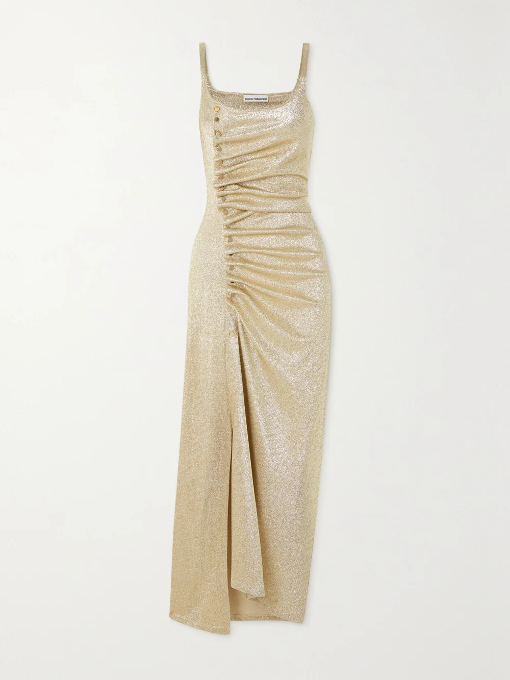 Rabanne Embellished Glittered Stretch-crepe Maxi Dress in gold