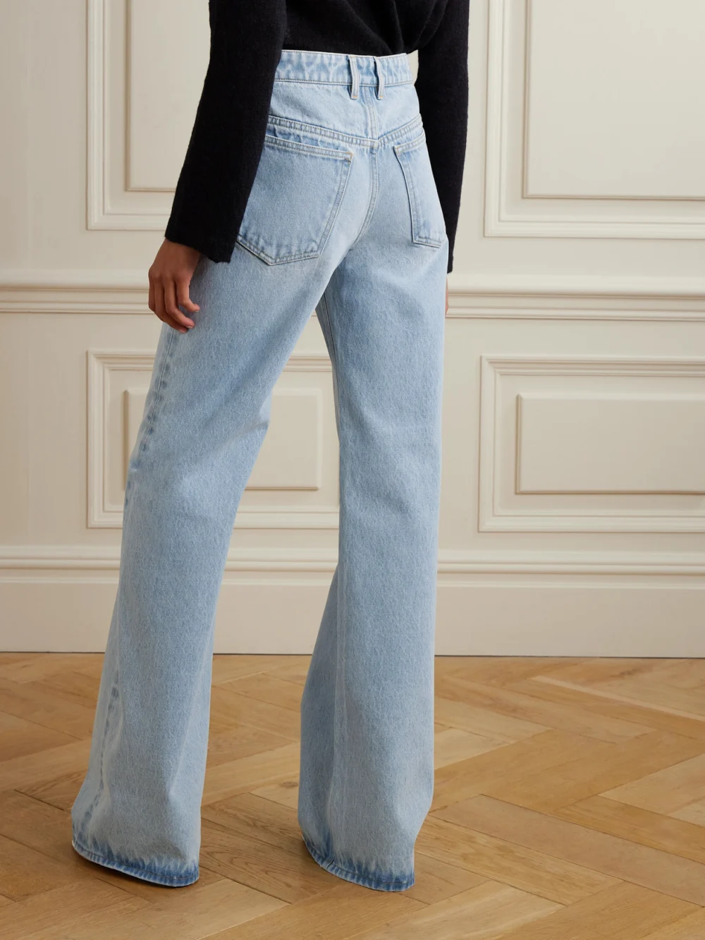 Back view of the Rabanne Embellished High-rise Wide-leg Jeans