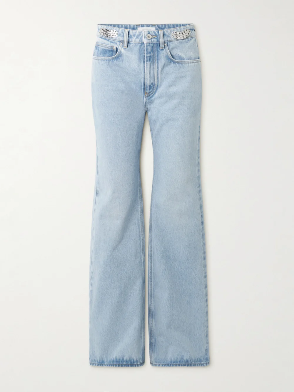 Rabanne Embellished High-rise Wide-leg Jeans in light denim