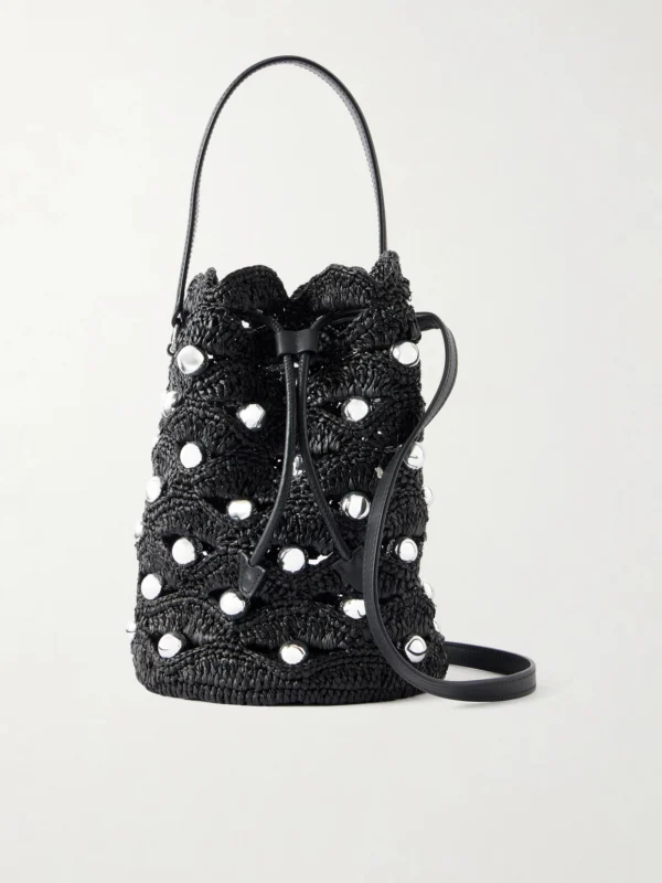 Rabanne Embellished Leather-trimmed Raffia Crossbody Bag