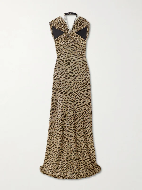 Rabanne Embellished Leopard-print Fil Coupé Lamé Maxi Dress