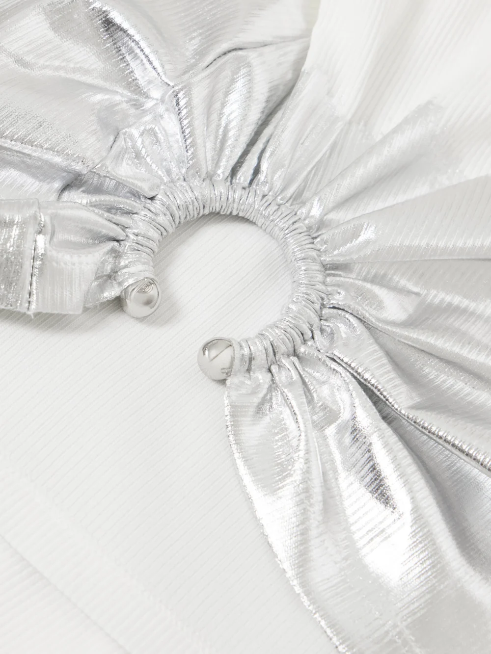 Close-up detail of the Rabanne Embellished Metallic Ribbed Stretch-cotton Jersey Tank