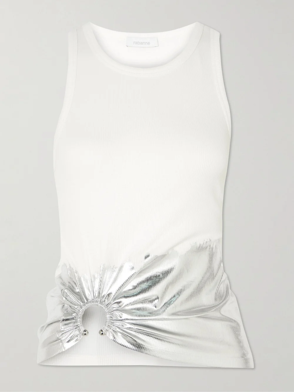 Rabanne Embellished Metallic Ribbed Stretch-cotton Jersey Tank in white