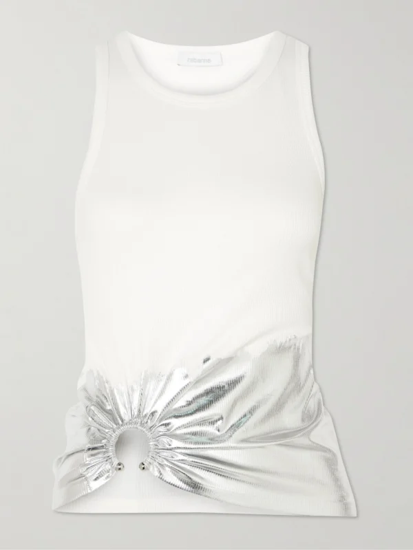 Rabanne Embellished Metallic Ribbed Stretch-cotton Jersey Tank