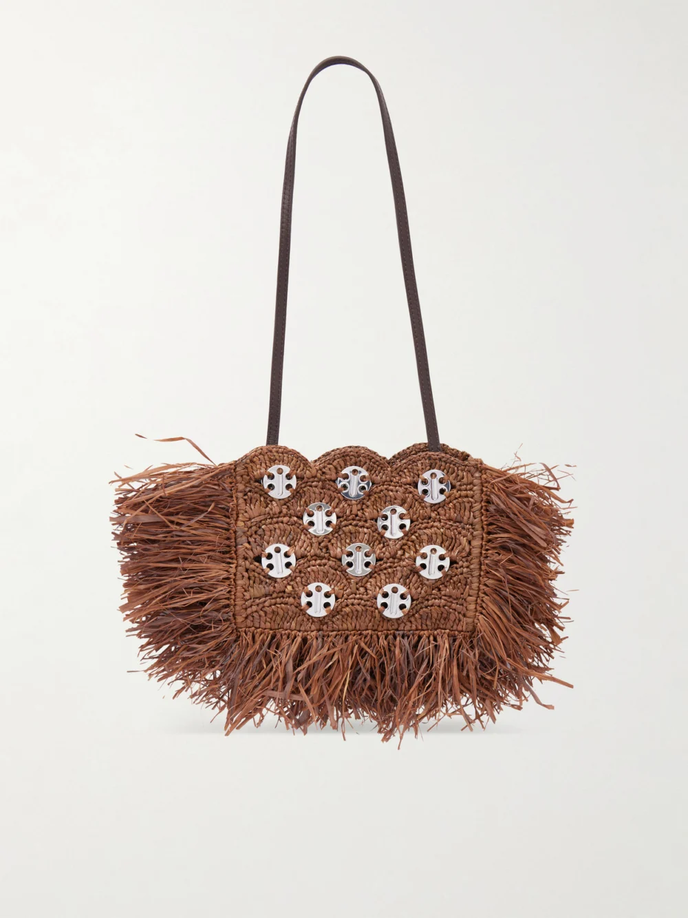 Back view of the Rabanne Embellished Raffia Shoulder Bag