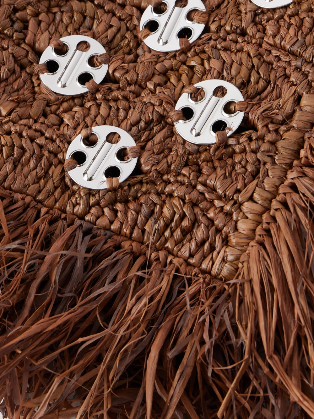 Close-up detail of the Rabanne Embellished Raffia Shoulder Bag