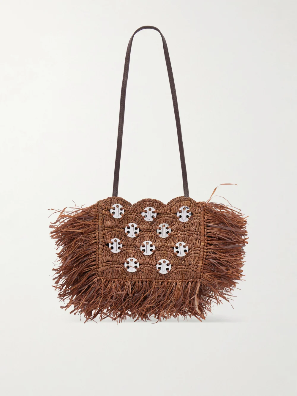 Rabanne Embellished Raffia Shoulder Bag in brown