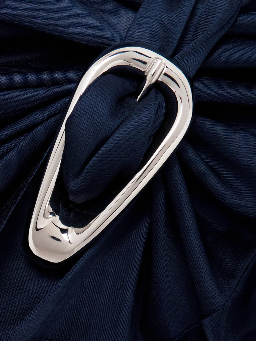 Close-up detail of the Rabanne Embellished Satin Midi Dress