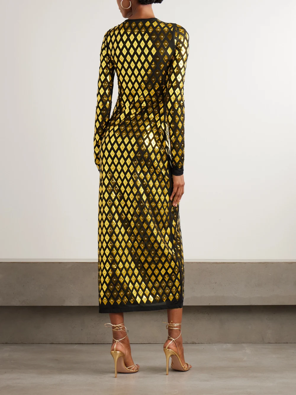 Back view of the Rabanne Embellished Stretch-jersey Midi Dress