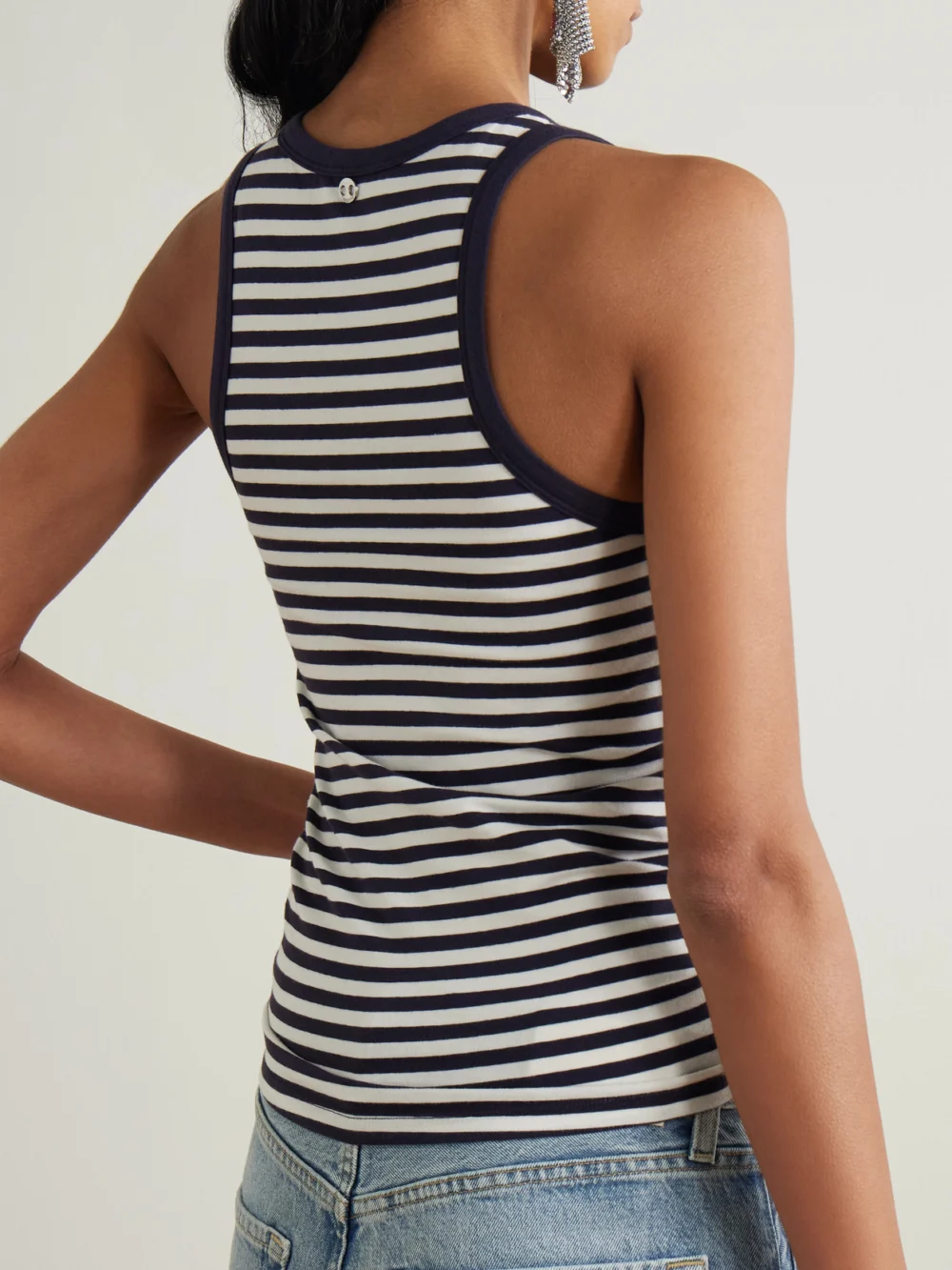 Back view of the Rabanne Embellished Striped Cotton-blend Jersey Tank