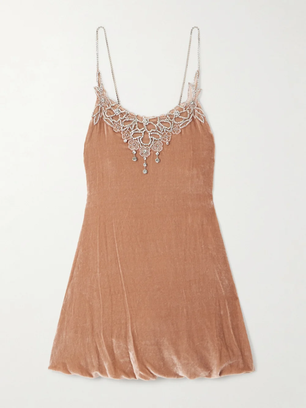 Rabanne Embellished Velvet Mini Dress in pastel pink
