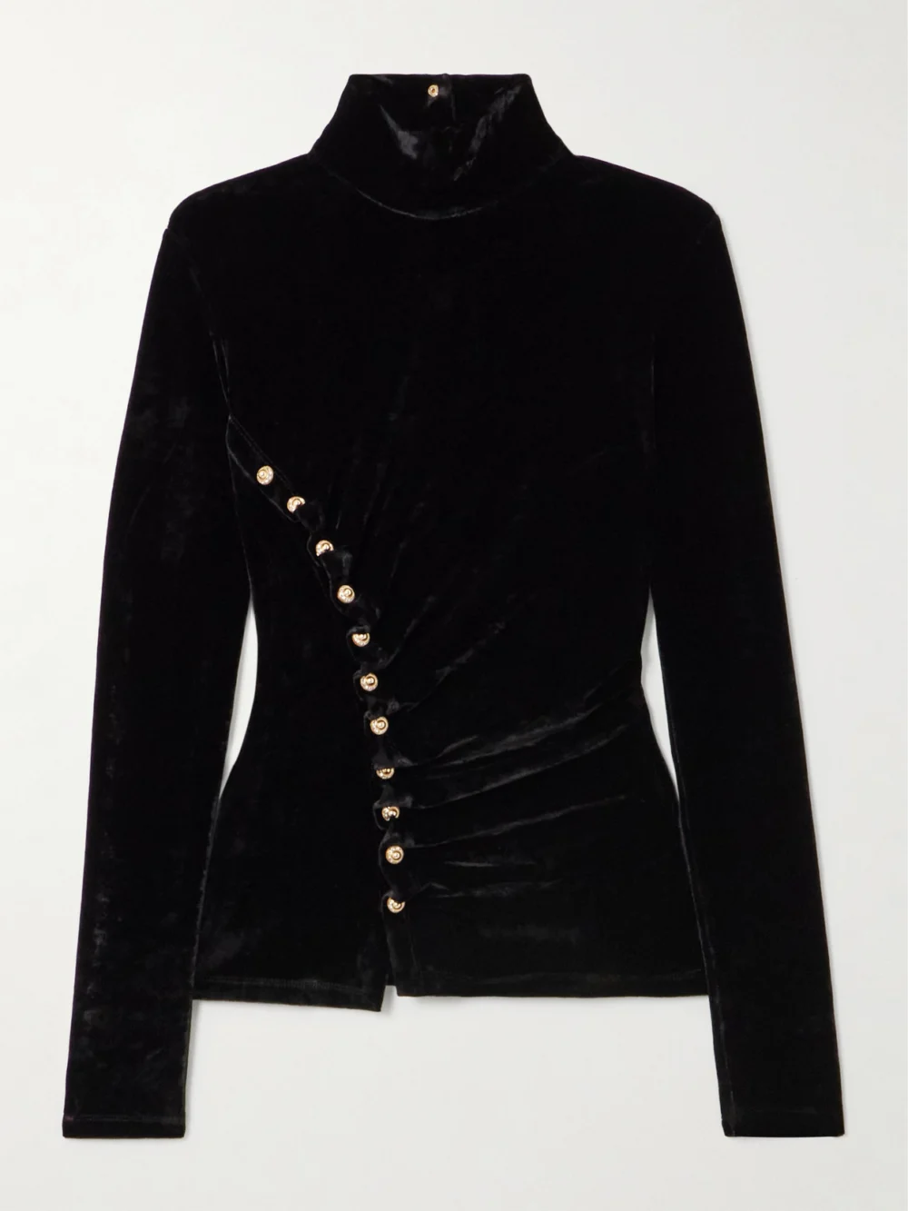 Rabanne Embellished Velvet Turtleneck Top in black