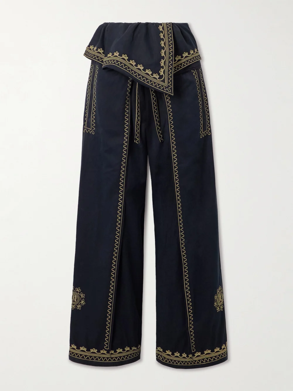 Rabanne Embroidered Belted Layered Twill Pants in blue