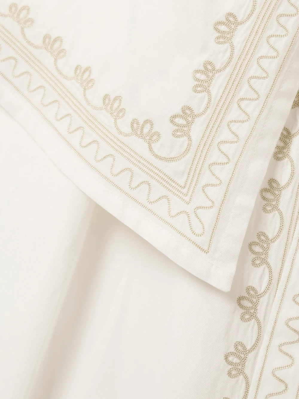 Close-up detail of the Rabanne Embroidered Layered Twill Midi Dress