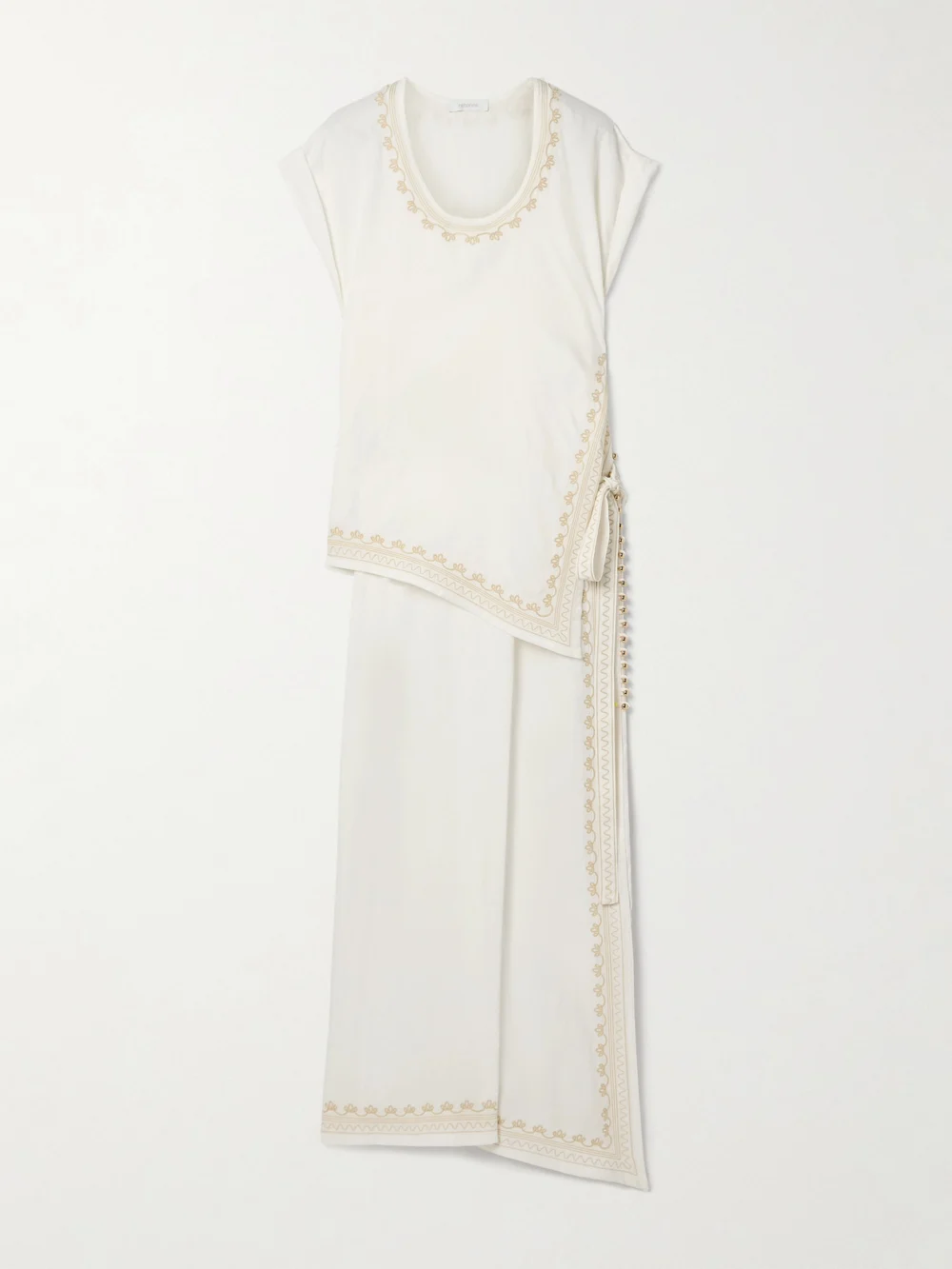 Rabanne Embroidered Layered Twill Midi Dress in white