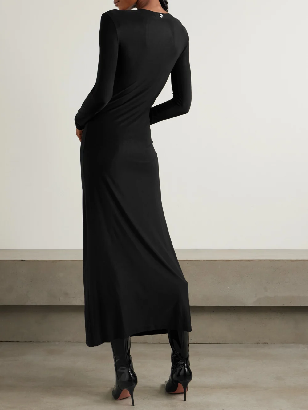 Back view of the Rabanne Eyelet-embellished Stretch-jersey Maxi Dress