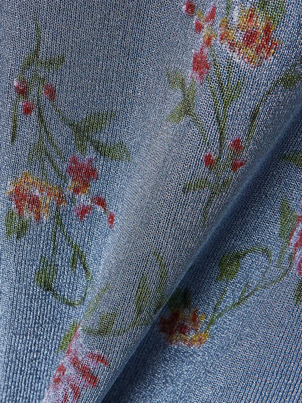 Close-up detail of the Rabanne Floral-print Metallic Knitted Tank