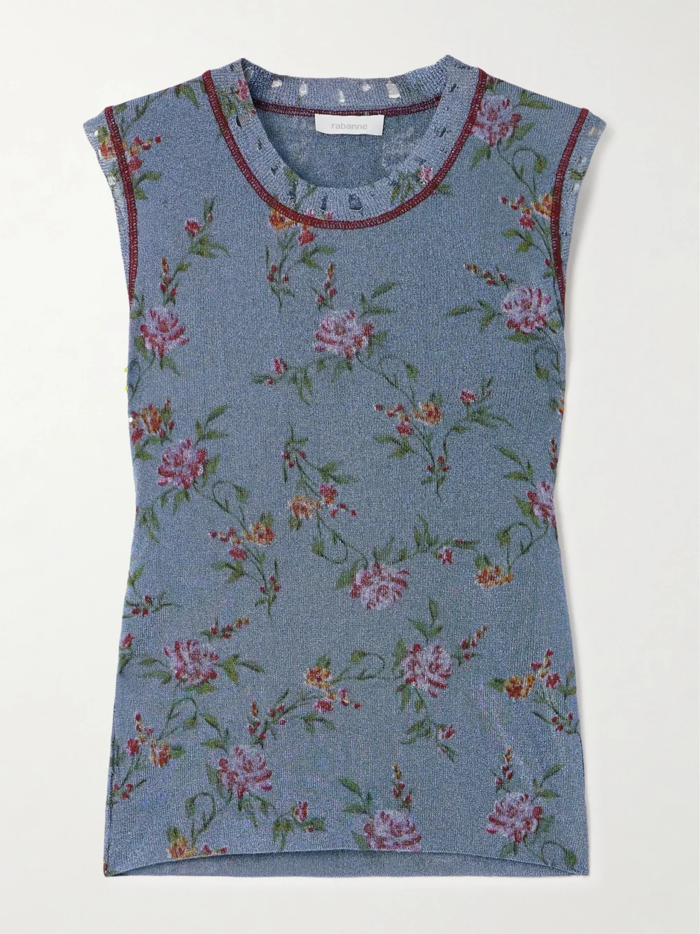 Rabanne Floral-print Metallic Knitted Tank in blue