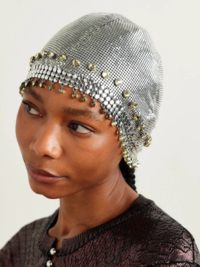 Rabanne Fringed Crystal-embellished Silver-tone Chainmail Hat