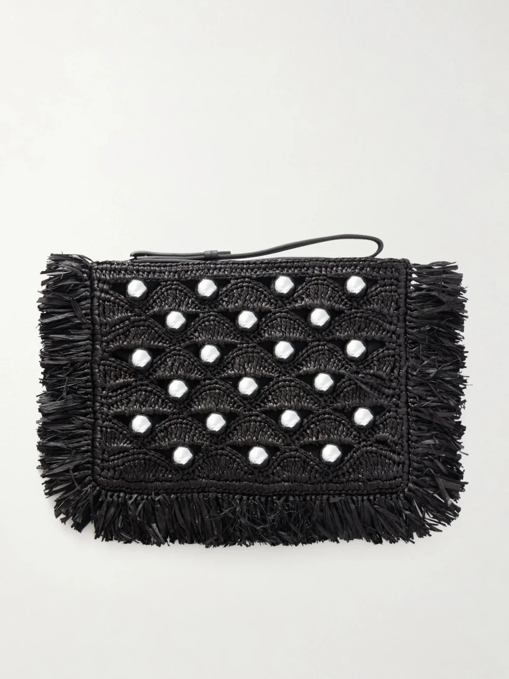 Rabanne Fringed Studded Raffia Clutch in black