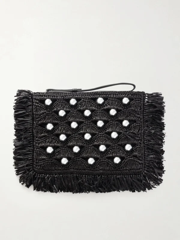 Rabanne Fringed Studded Raffia Clutch