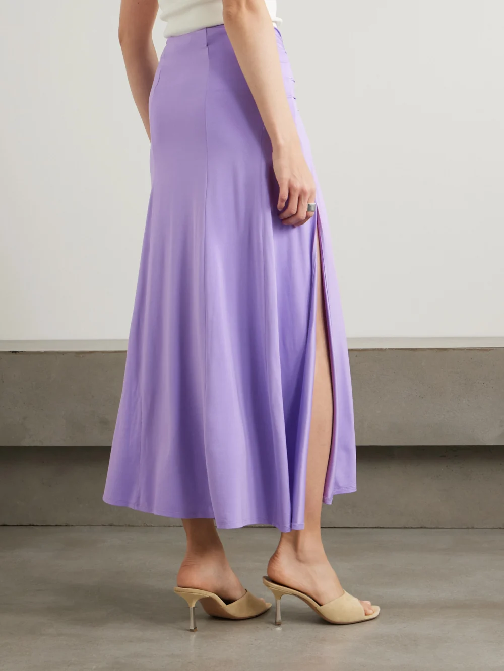 Back view of the Rabanne Knotted Gathered Stretch-jersey Maxi Skirt